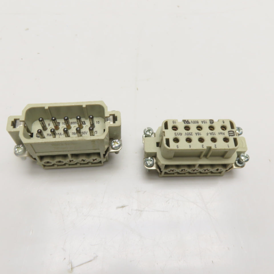 Harting Han 10A 10-Pin Male and Female Insert Set 600V 10A 250V 16A