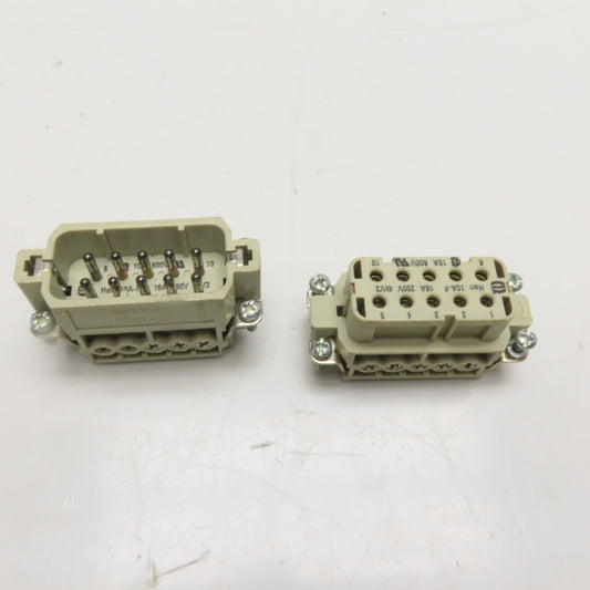 Harting Han 10A 10-Pin Male and Female Insert Set 600V 10A 250V 16A