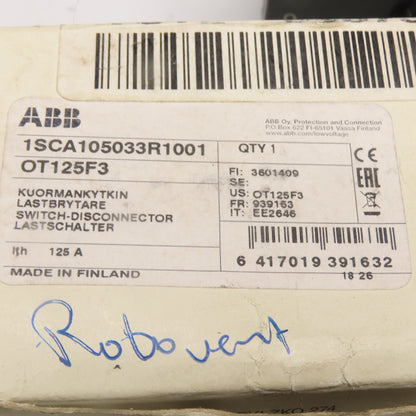ABB 1SCA105033R1001 OT125F3 125A 3-Pole Non Fusible Safety Disconnect Switch