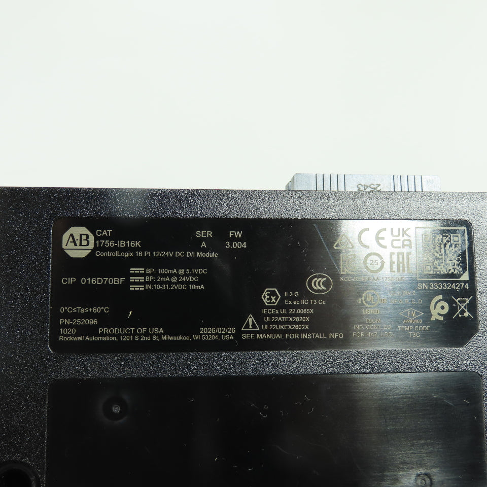 Allen-Bradley 1756-IB16K ControlLogix 16 Pt 12/24V DC D/I Module Ser A FW 3.004