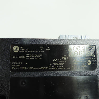 Allen-Bradley 1756-IB16K ControlLogix 16 Pt 12/24V DC D/I Module Ser A FW 3.004