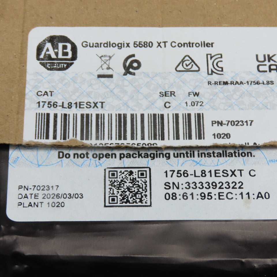 Allen-Bradley 1756-L81ESXT GuardLogix 5580 XT Safety Controller Ser C FW 1.072