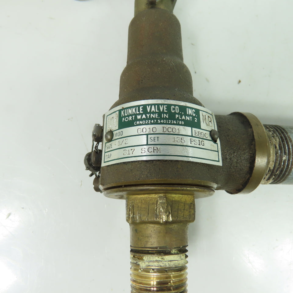 Kunkle Valve 6010 DC01 E89C 1/2" Safety Relief Valve 135 PSIG 317 SCFM