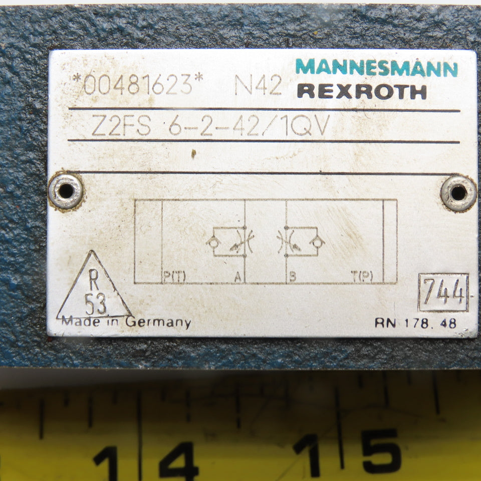 Rexroth 00481623 Z2FS 6-2-42/1QV Sandwich Plate Double Throttle Check Valve