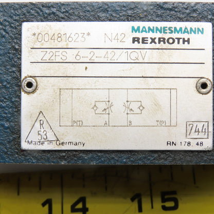 Rexroth 00481623 Z2FS 6-2-42/1QV Sandwich Plate Double Throttle Check Valve