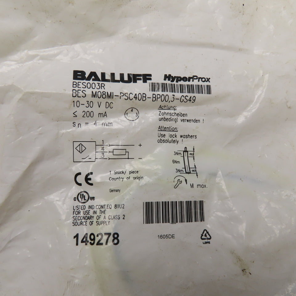 Balluff BES M08MI-PSC40B-BP00,3-GS49 Inductive Proximity Sensor M8 4mm Range