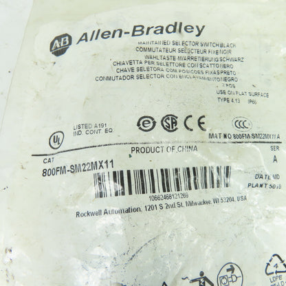 Allen-Bradley 800FM-SM22MX11 2-Position Maintained Selector Switch