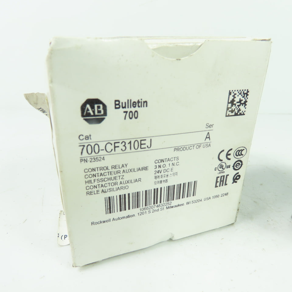 Allen-Bradley 700-CF310EJ Control Relay 24VDC Coil 600VAC 20A NEW