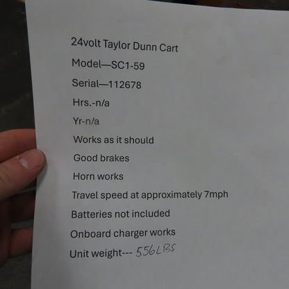 Taylor-Dunn SC1-59 24V Electric Industrial Stock Chaser Parts Cart 1000LB Cap
