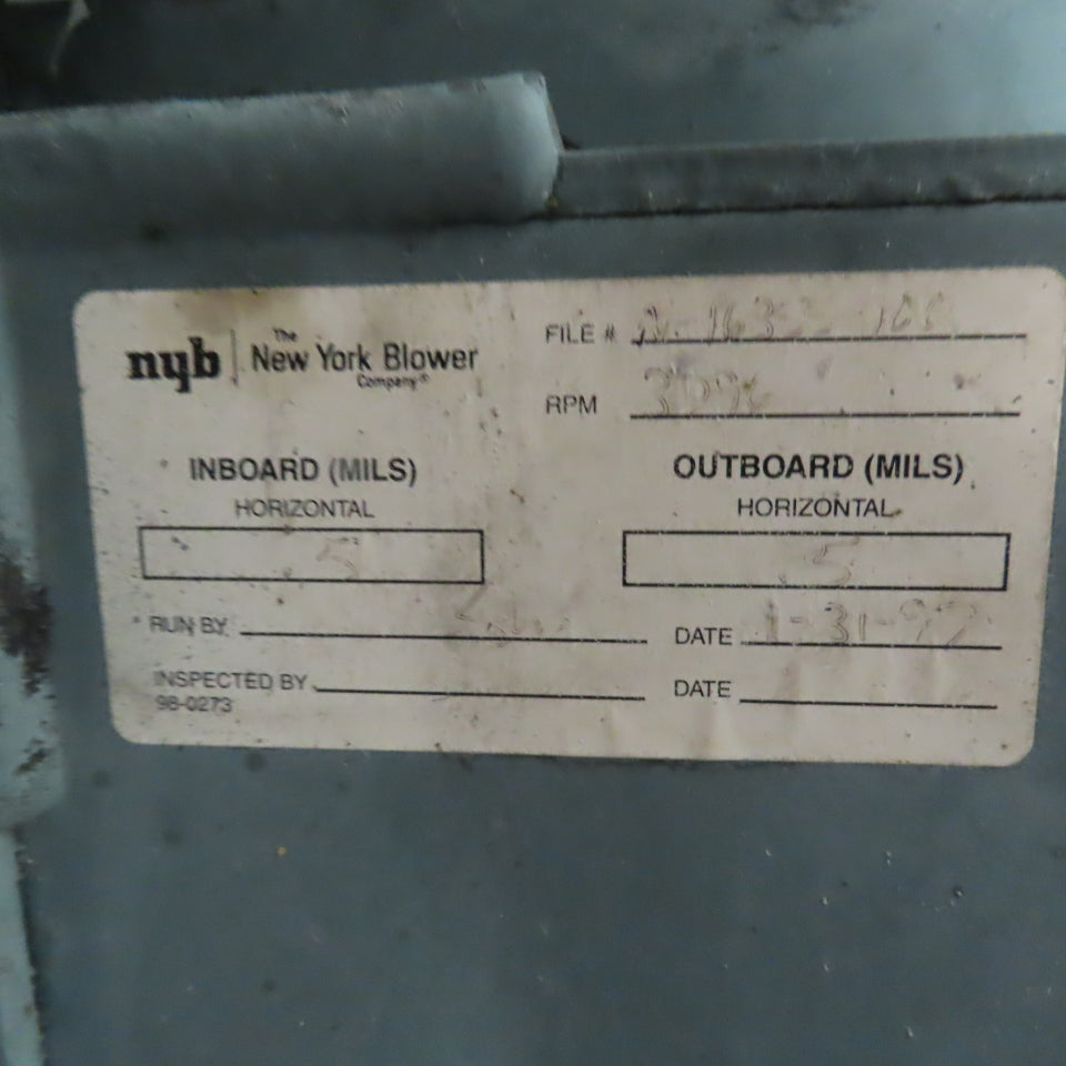 New York Blower Series 30 GI Fan Size 194 BP 25HP 3Ph 230/460V 3560RPM Tested