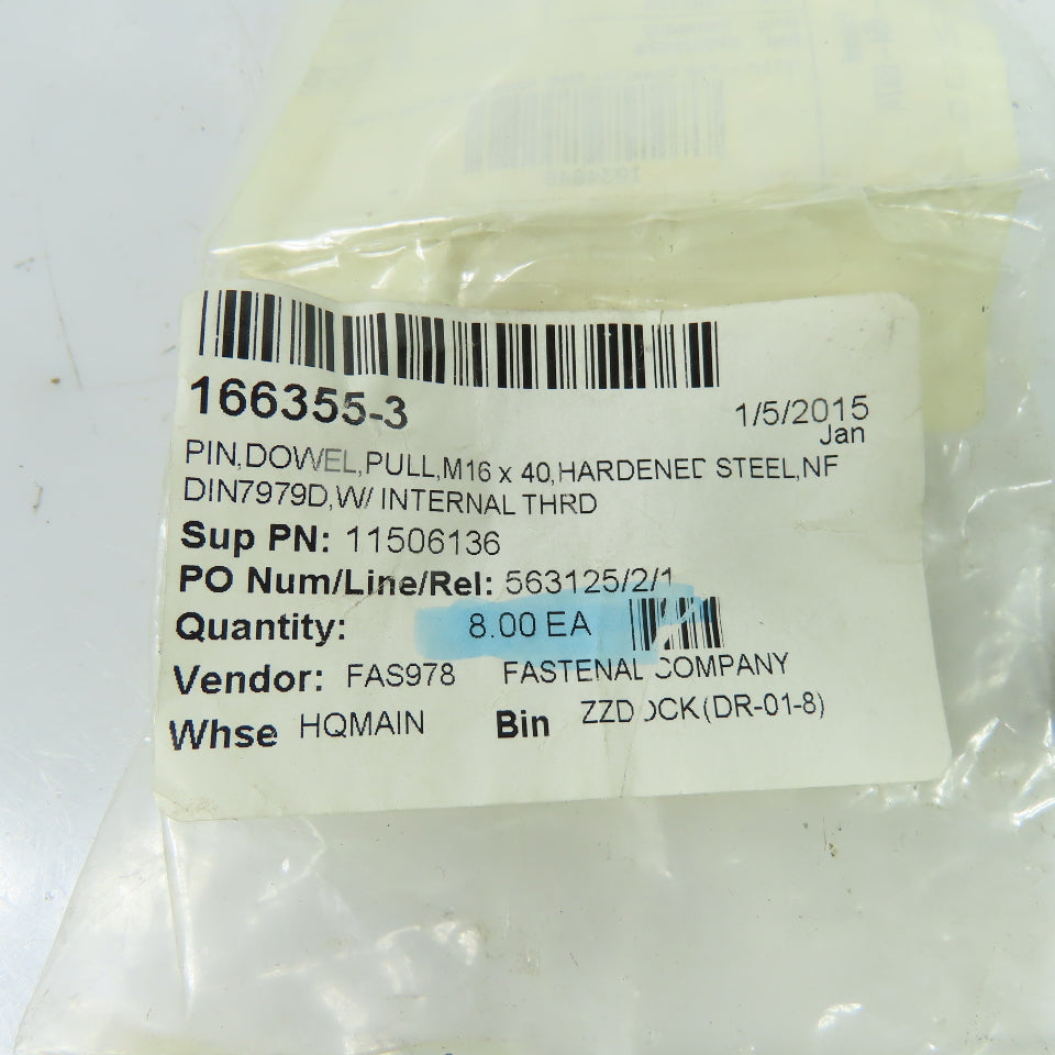 Fastenal 166355-3 Pull Dowel Pin M16 x 40 Internal Thread Hardened Steel ot Of 2