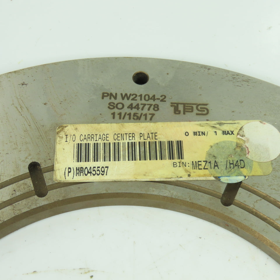 TPS MR045597 W2104-2 Carriage Center Plate 44778 12" OD