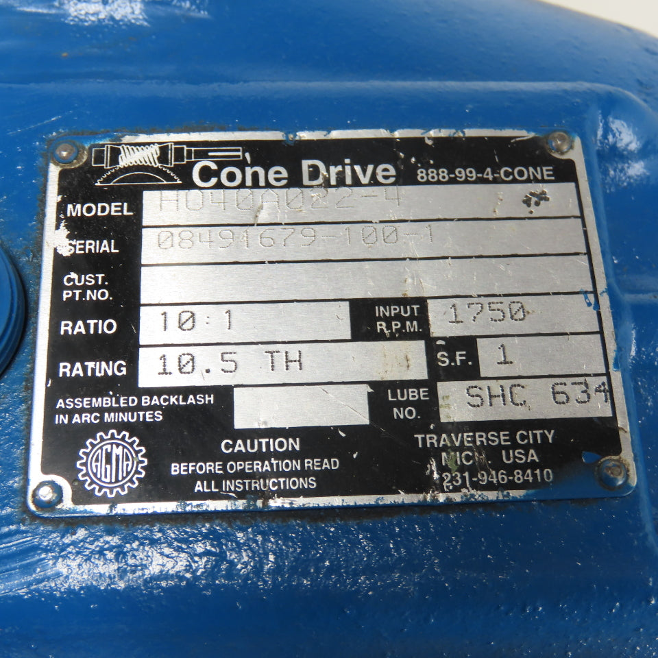 Cone Drive HU40A022-4 10:1 Speed Reducer Gearbox 175RPM Output