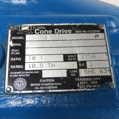 Cone Drive HU40A022-4 10:1 Speed Reducer Gearbox 175RPM Output