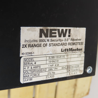 LiftMaster SL585-100-81-H3 Heavy Duty Gear-Head Slide Gate Operator 1HP 208V 1Ph