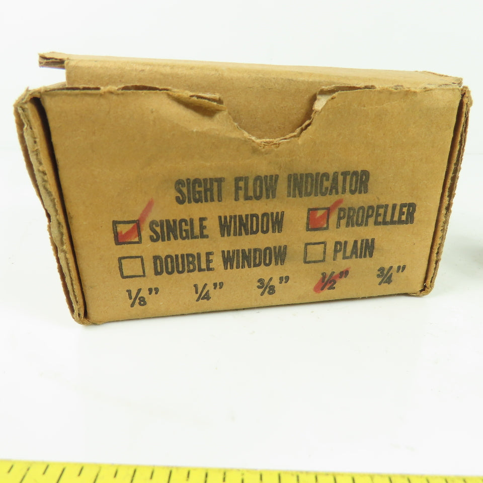 1/2" NPT Single Window Propeller Sight Flow Indicator 125 PSI 200°F NEW