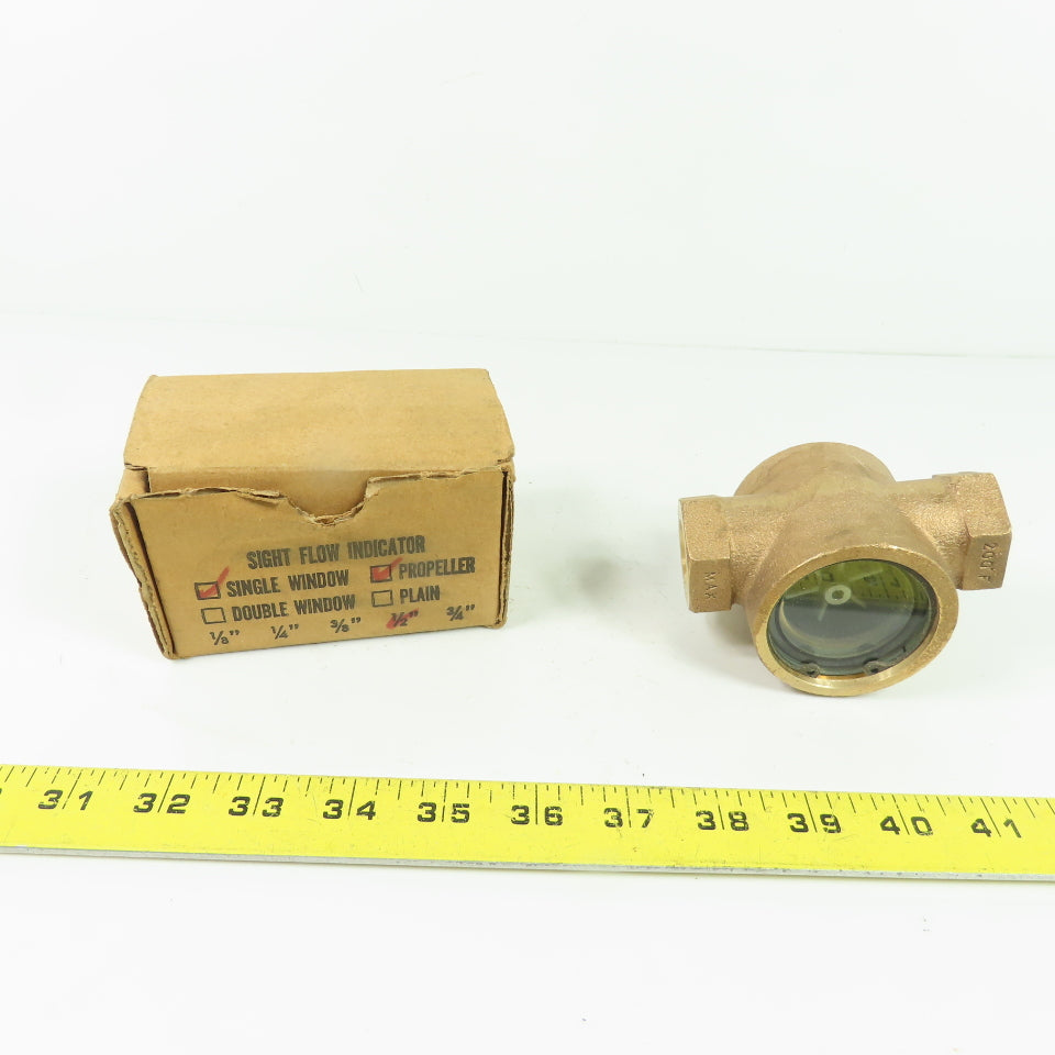 1/2" NPT Single Window Propeller Sight Flow Indicator 125 PSI 200°F NEW