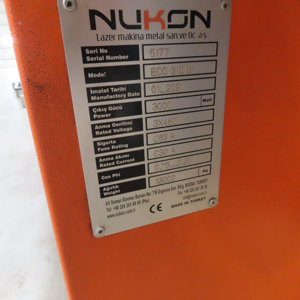 Nukon ECO 315 GX 5' x 10' CNC Fiber Optic Laser Cutting System 315-3000W 480V