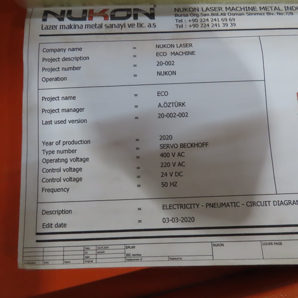 Nukon ECO 315 GX 5' x 10' CNC Fiber Optic Laser Cutting System 315-3000W 480V