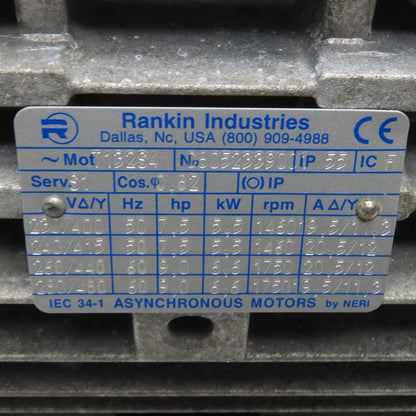 Rankin Industries 132S4 9HP AC Asynchronous Electric Motor 230/460V 3Ph 1750RPM