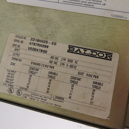 Baldor ZD18H420-EO AC Vector Drive 460VAC 3Ph 15/20/25HP