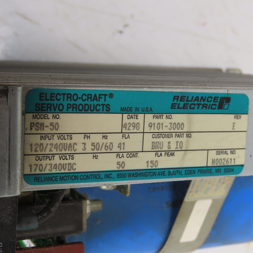 Electro-Craft 9101-3000 PSM-50  Drive Module Power Supply 120/240VAC 3Ph 340VDC