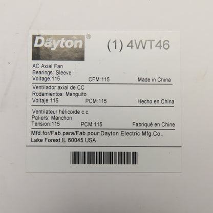 Dayton 4WT46 AC Axial Fan 115V 115 CFM Sleeve Bearings