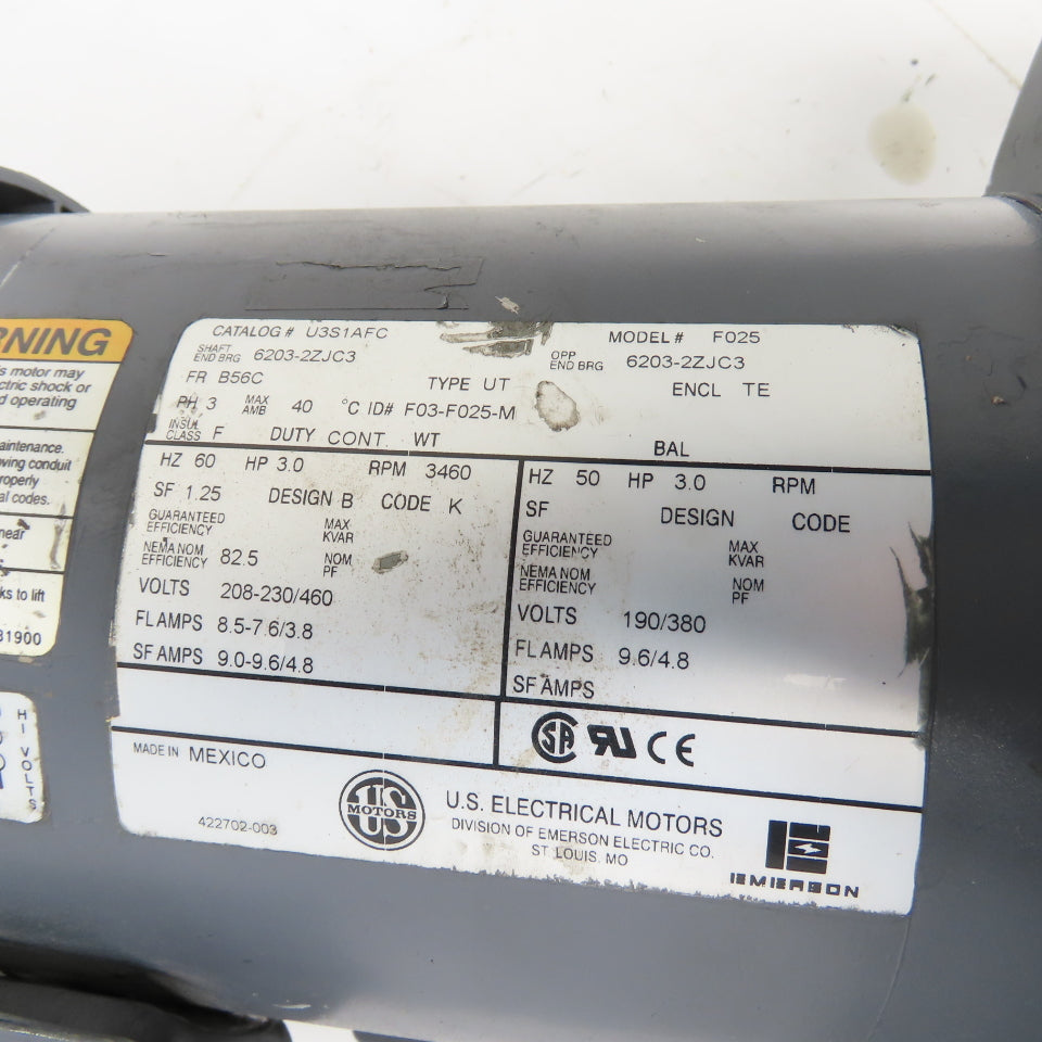 U.S. Electric Motors U3S1AFC 3HP Centrifugal Blower 208-230/460V 3Ph 3460RPM