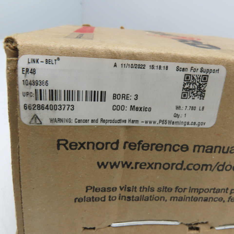Rexnord 662864003773 ER48 Link-Belt 3" Bore Ball Bearing Insert