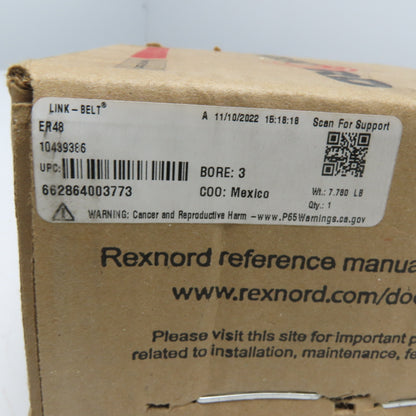 Rexnord 662864003773 ER48 Link-Belt 3" Bore Ball Bearing Insert