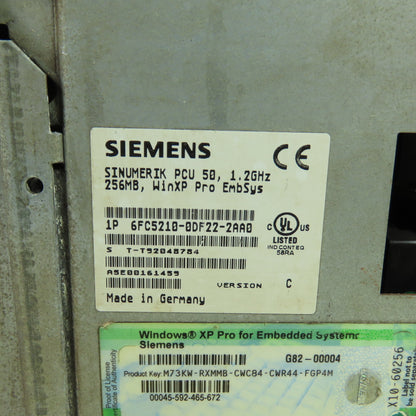 Siemens 6FC5210-0DF22-2AA0 Sinumerik PCU 50 1.2GHz 256MB WinXP Pro EmbSys