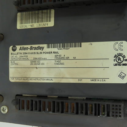Allen-Bradley 2094-PRS8 Kinetix 6000 8 Axis Slim Power Rail 230V 425V