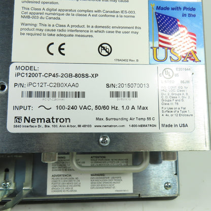 Nematron iPC12T-C2B0XAA0 iPC1200T-CP45-2GB-80SS-XP Industrial Panel Windows XP