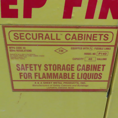 Securall P140 40 Gallon Flammable Liquid Storage Cabinet No Shelf 43"x 18"x 44"T