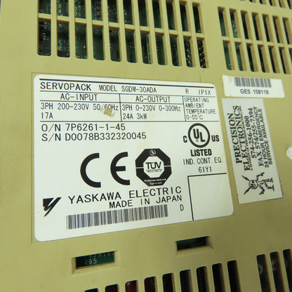Yaskawa SGDM-30ADA 3kW 200-230V 3Ph Servo Drive (See Photos)
