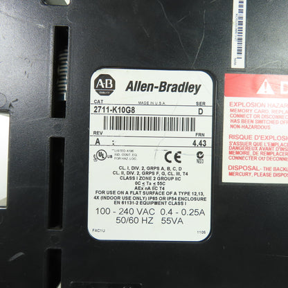 Allen-Bradley 2711-K10G8 PanelView 1000 Operator Interface Ser D Rev A FRN 4.43