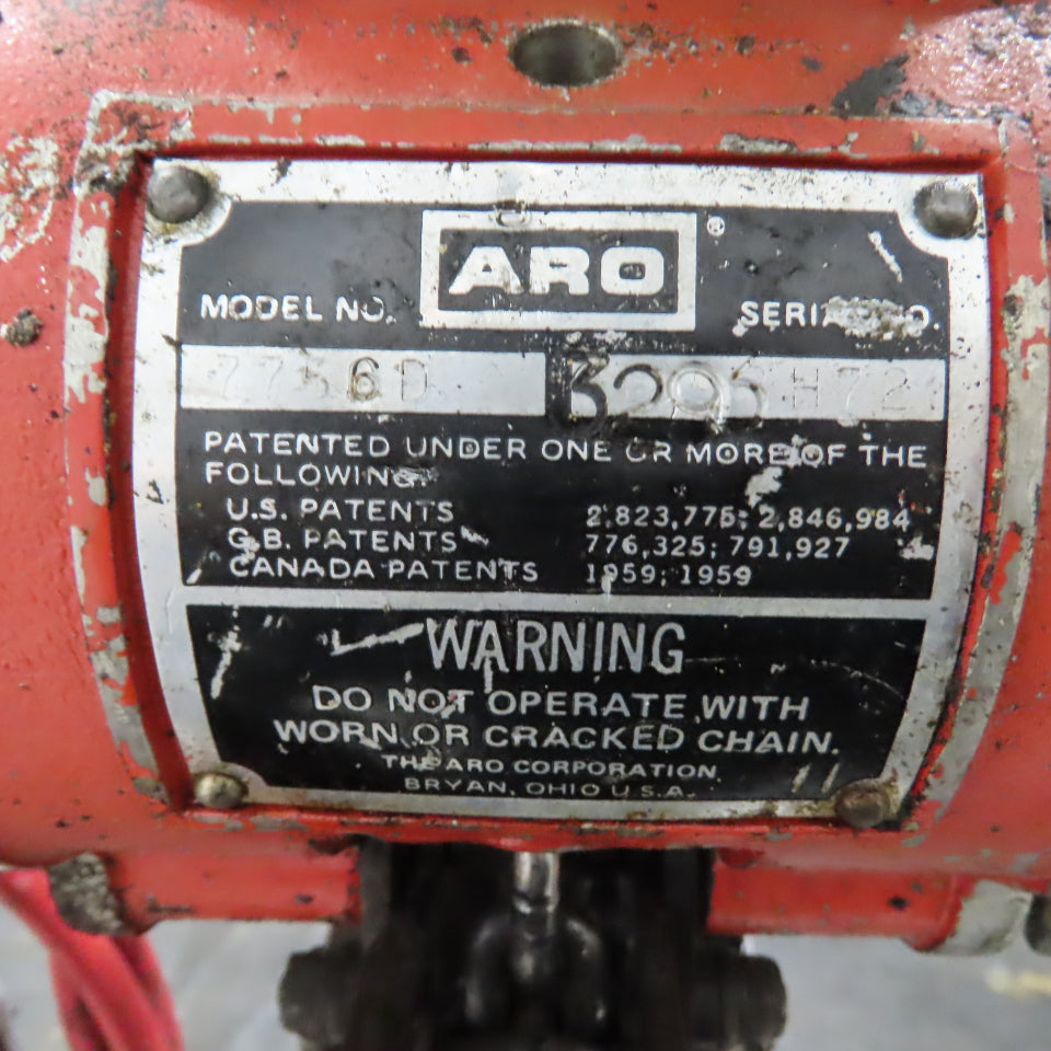 ARO 7756D 1/2 Ton 1000LB Air Pneumatic Chain Hoist 12' Lift W/ Pendant