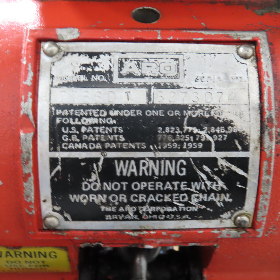 ARO 7756DT 1/2 Ton 1000LB Air Pneumatic Chain Hoist 12' Lift W/ Pendant
