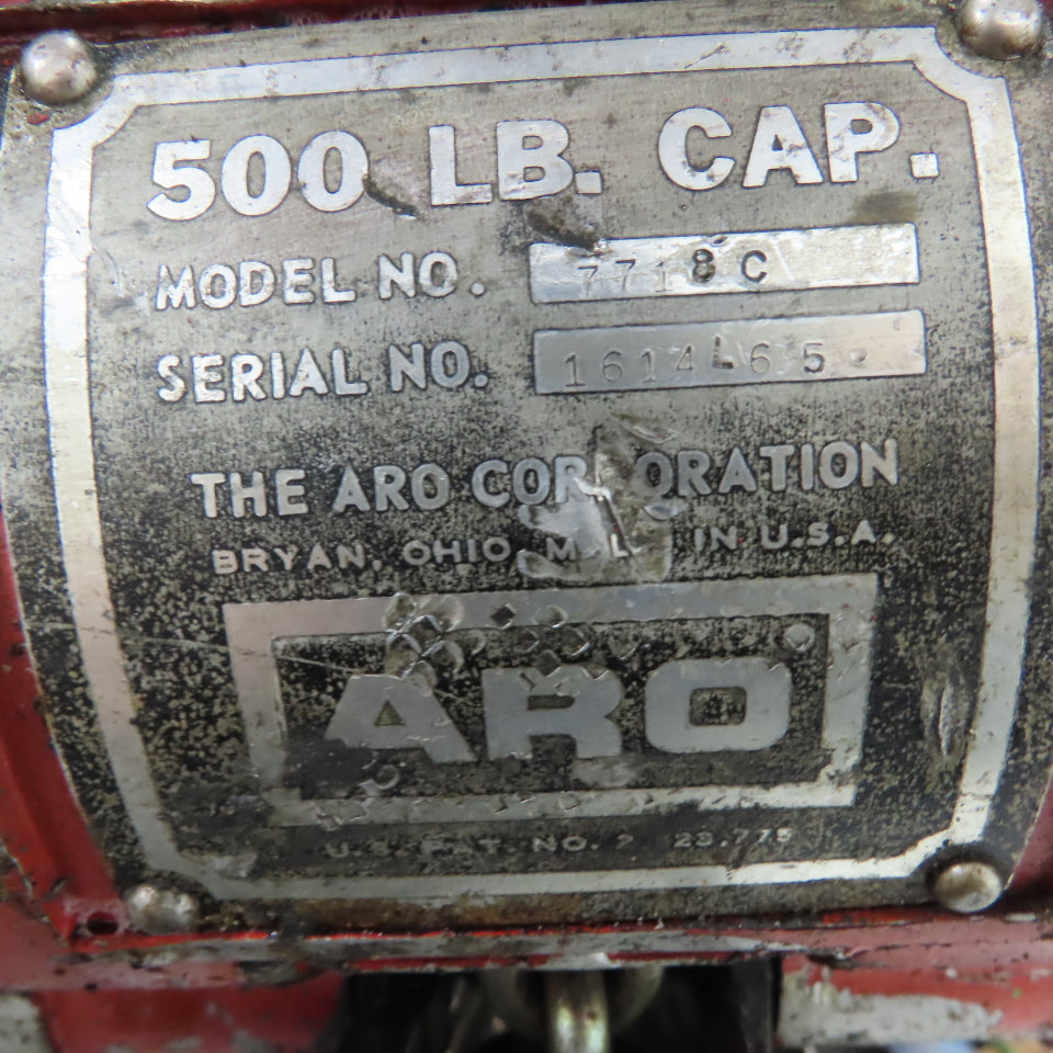ARO 7718C 1/2 Ton 1000LB Air Pneumatic Chain Hoist 10' Lift W/ Pendant