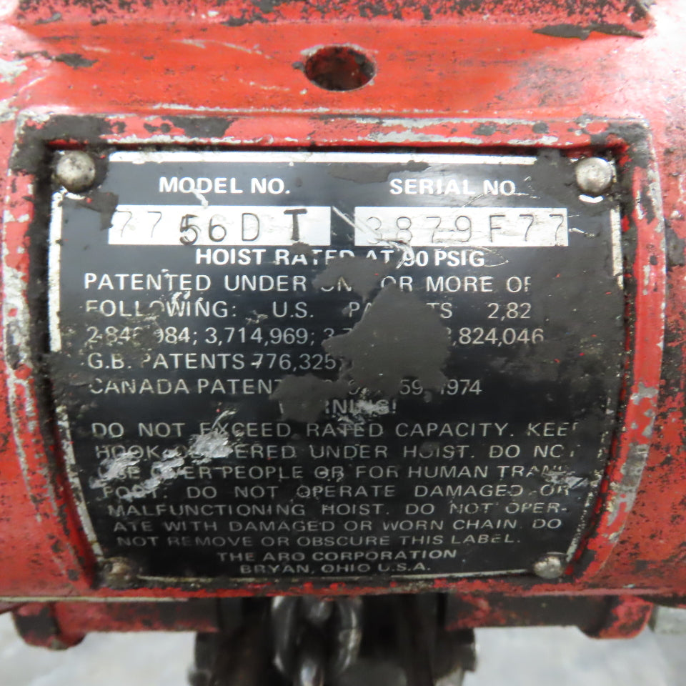 ARO 7756DT 1/2 Ton 1000LB Air Pneumatic Chain Hoist 10' Lift W/ Pendant