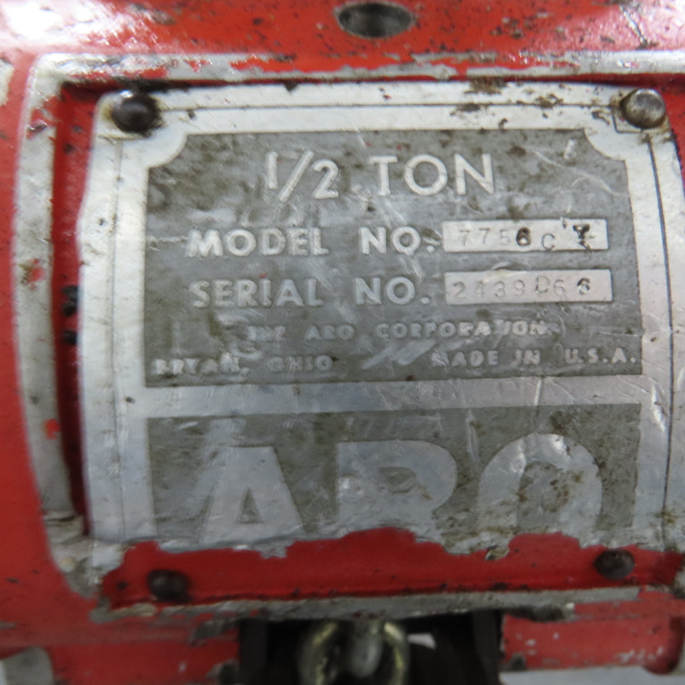 ARO 7756CT 1/2 Ton 1000LB Air Pneumatic Chain Hoist 10' Lift W/ Pendant