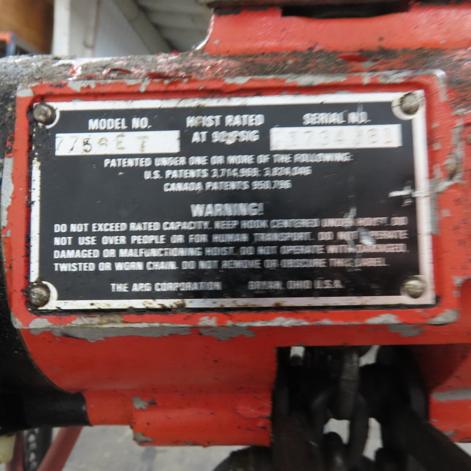 ARO 7756ET 1/2 Ton 1000LB Air Pneumatic Chain Hoist 10' Lift W/ Pendant