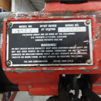 ARO 7756ET 1/2 Ton 1000LB Air Pneumatic Chain Hoist 10' Lift W/ Pendant