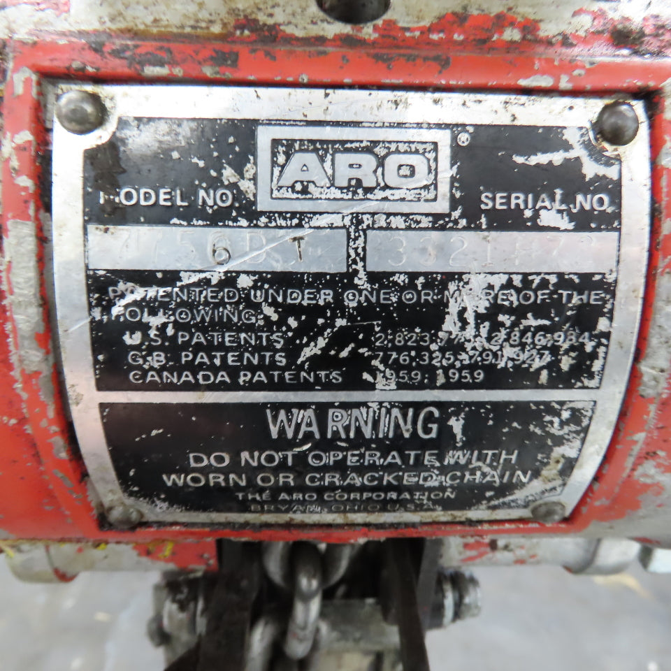 ARO 7756DT 1/2 Ton 1000LB Air Pneumatic Chain Hoist 10' Lift W/ Pendant