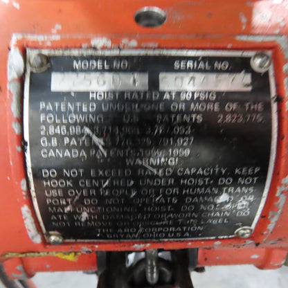 ARO 7756DT 1/2 Ton 1000LB Air Pneumatic Chain Hoist 10' Lift W/ Pendant