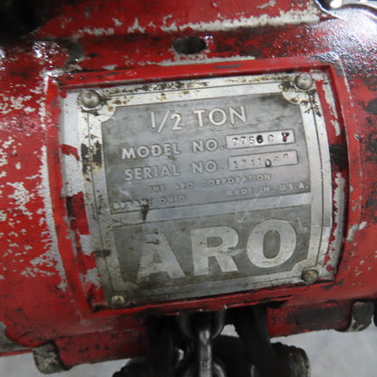 ARO 7756CT 1/2 Ton 1000LB Air Pneumatic Chain Hoist 10' Lift W/ Pendant