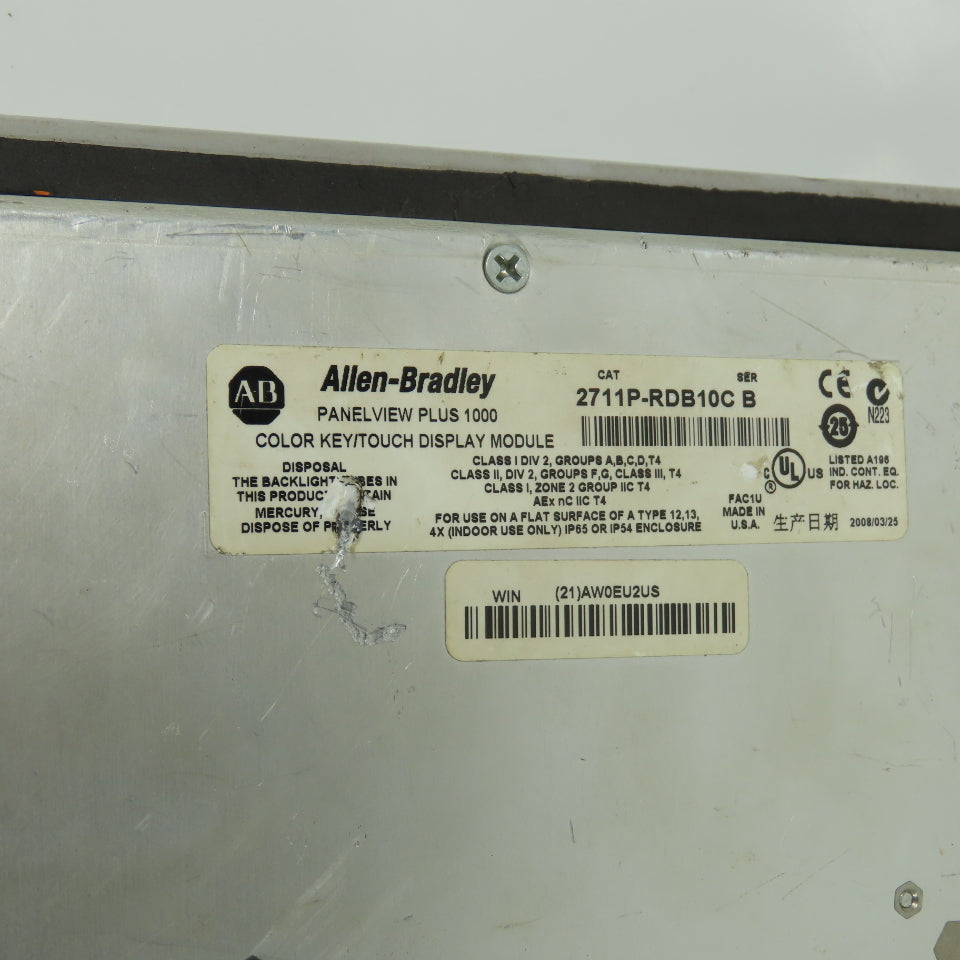 Allen-Bradley 2711P-RDB10C PanelView Plus 1000 Ser B Color Key/Touch Display