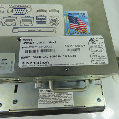 Nematron ePC1200T-CM440-1GB-XP Touch Industrial PC Windows XP Pro 100-240VAC