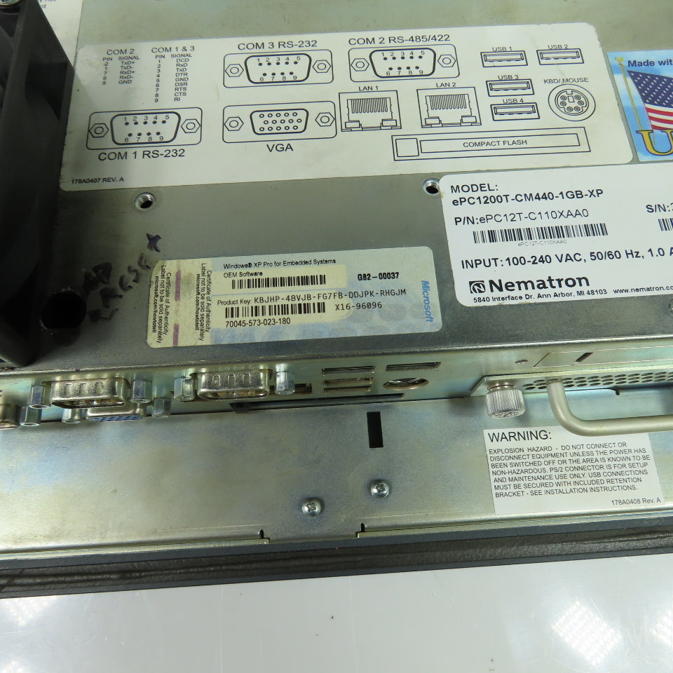Nematron ePC1200T-CM440-1GB-XP Touch Industrial PC Windows XP Pro 100-240VAC