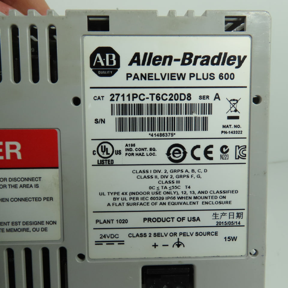 Allen-Bradley 2711PC-T6C20D8 PanelView Plus 600 HMI Terminal 24VDC Ser A